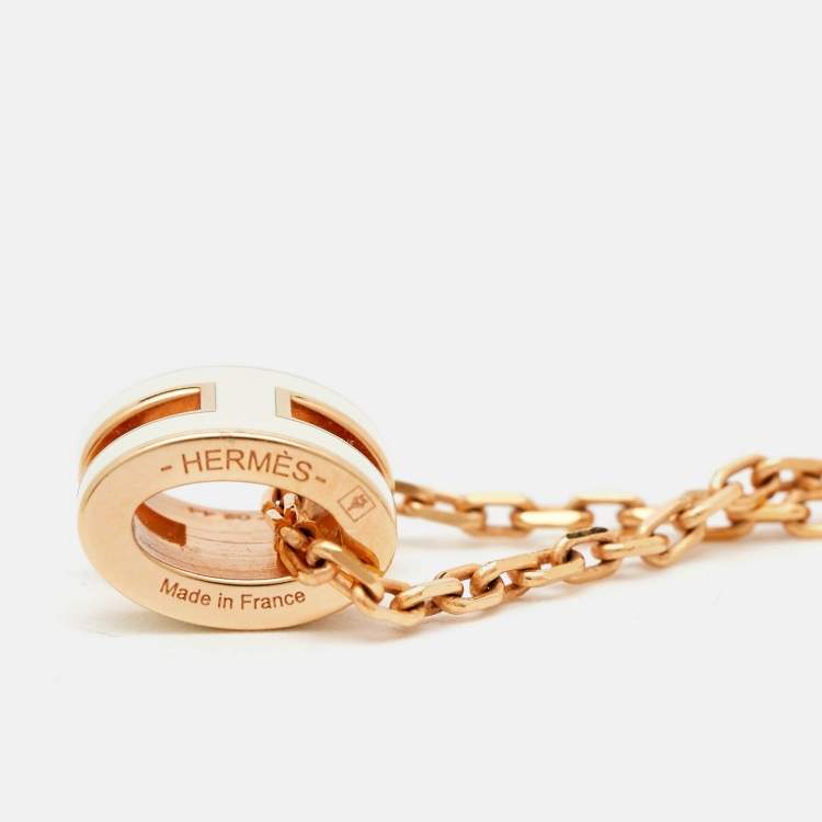 مملوكة مسبقًا Hermès Pop H Mini White Enamel Rose Gold Plated Pendant Necklace