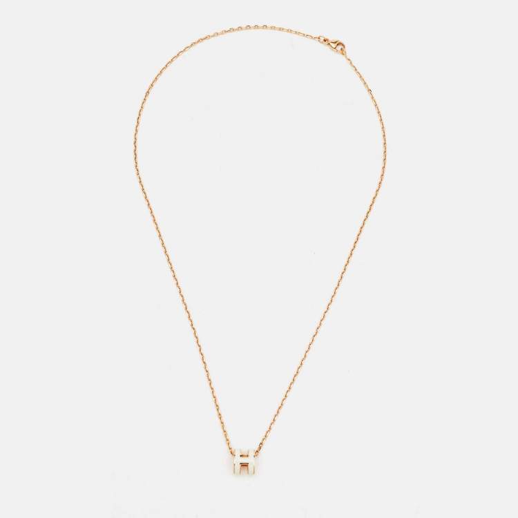 مملوكة مسبقًا Hermès Pop H Mini White Enamel Rose Gold Plated Pendant Necklace