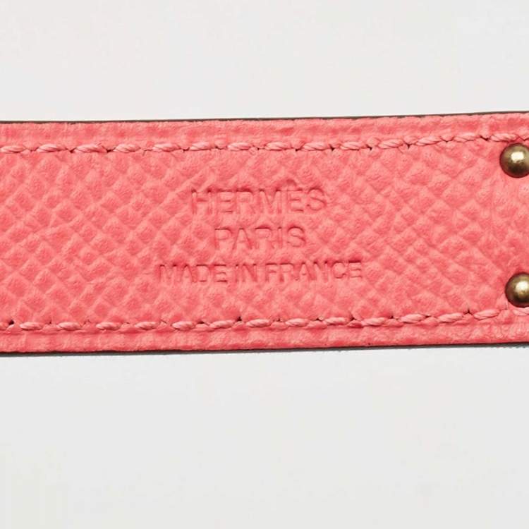 Pre Owned Hermes Menthe/Rose Azalee Toile Officier and Epsom Leather Rose Gold Finish Kelly 18 Belt Adjustable