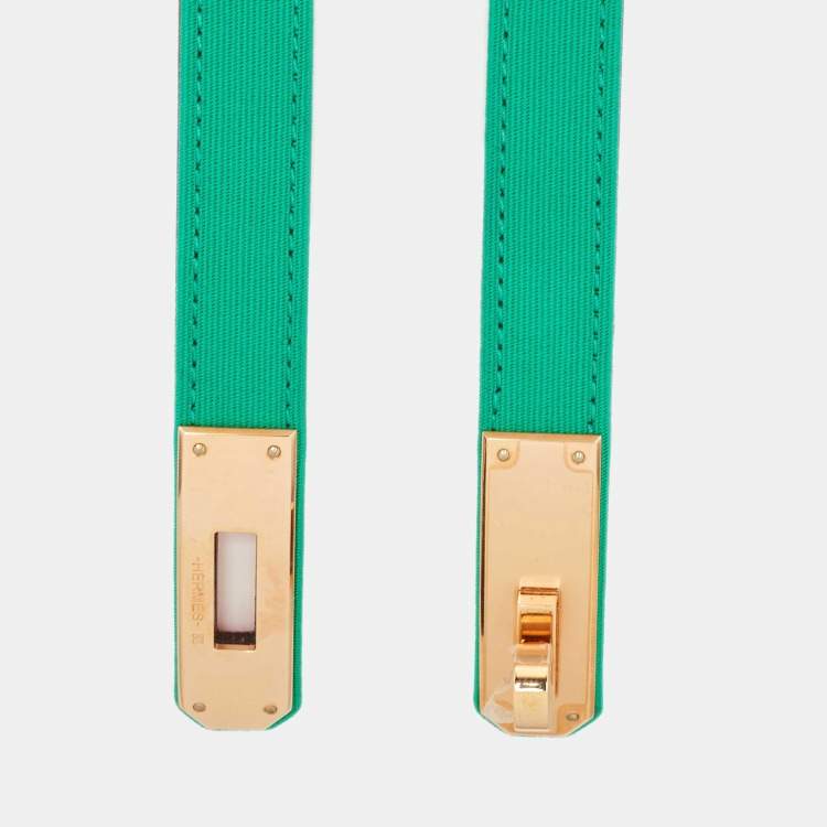 Pre Owned Hermes Menthe/Rose Azalee Toile Officier and Epsom Leather Rose Gold Finish Kelly 18 Belt Adjustable