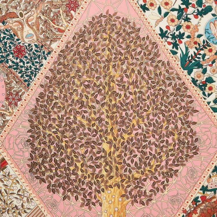 Pre Owned Hermes Pink Printed Silk Axis Mundi Scarf 