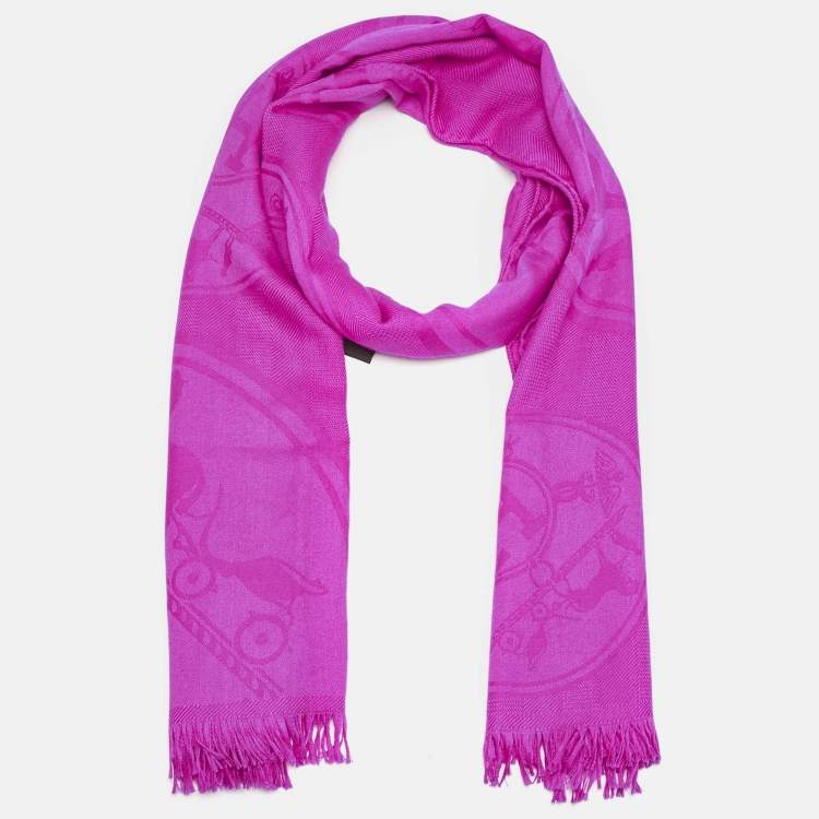 Pre Owned Hermès Pink Jacquard New Libres Cashmere Shawl
