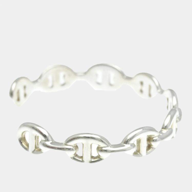 Pre Owned Hermes Silver Chaine D'ancre Bangle Bracelet