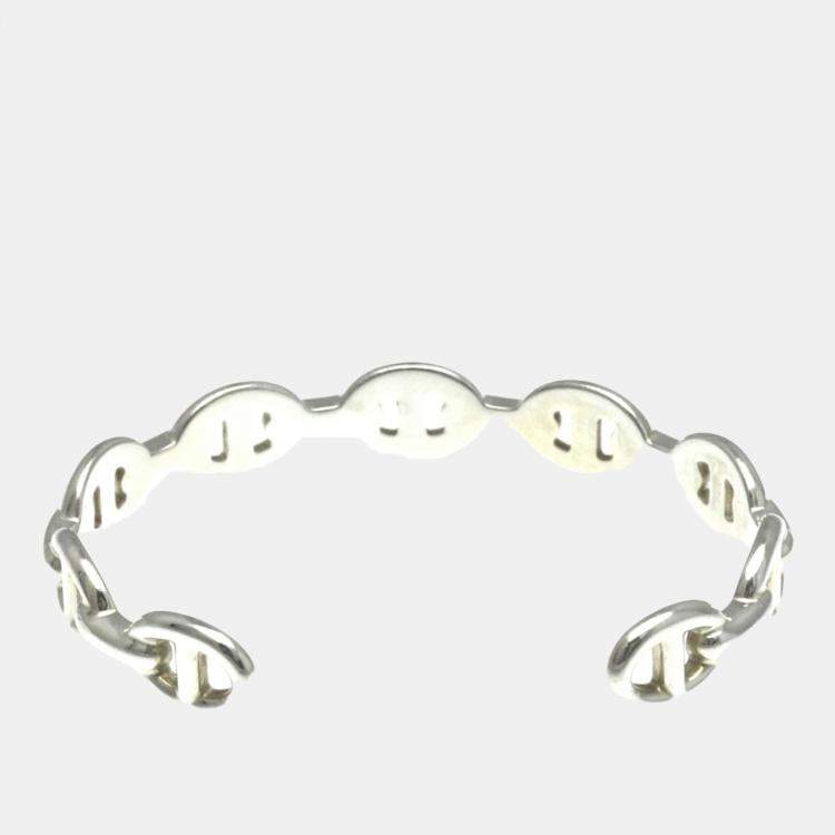 Pre Owned Hermes Silver Chaine D'ancre Bangle Bracelet