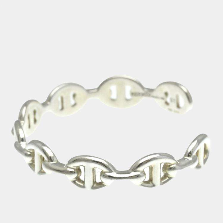 Pre Owned Hermes Silver Chaine D'ancre Bangle Bracelet