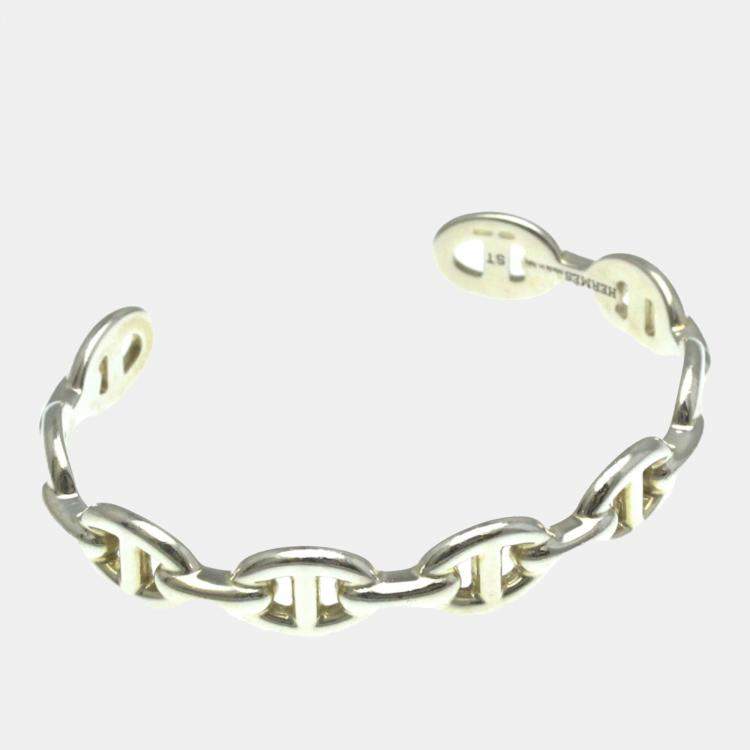 Pre Owned Hermes Silver Chaine D'ancre Bangle Bracelet
