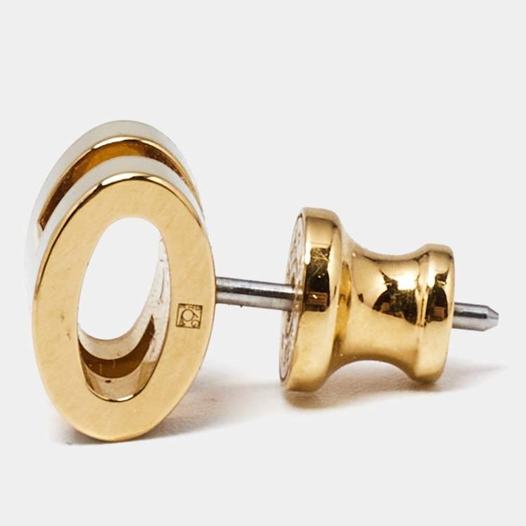 Pre Owned Hermès Mini Pop H Enamel Gold Plated Earrings