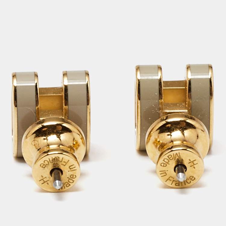 Pre Owned Hermès Mini Pop H Enamel Gold Plated Earrings