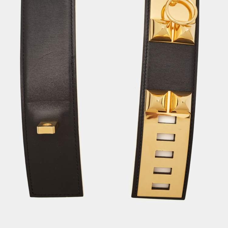 Pre Owned Hermes Black Box Leather Collier de Chien Belt 80 CM
