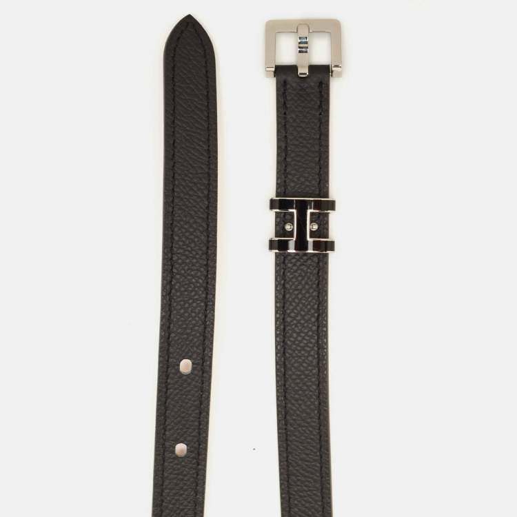 Pre Owned Hermes Noir Epsom Leather Pop H Buckle Belt 70 CM