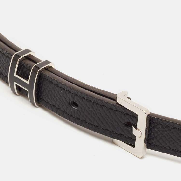 Pre Owned Hermes Noir Epsom Leather Pop H Buckle Belt 70 CM