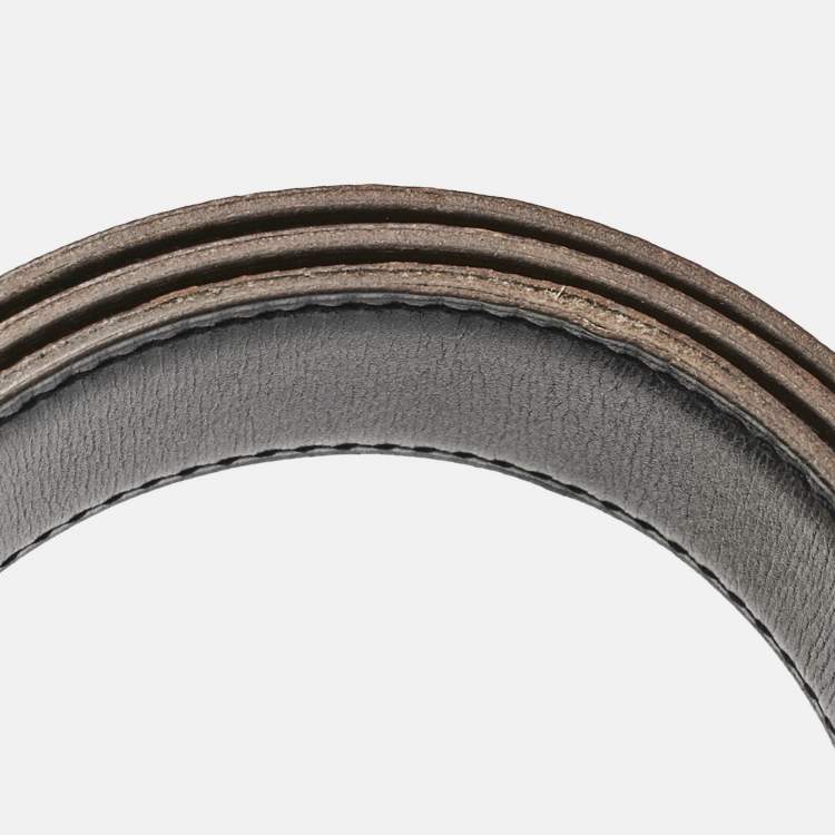 Pre Owned Hermes Black/Gold Box and Togo Leather Qiuzz H Reversible Belt 90CM