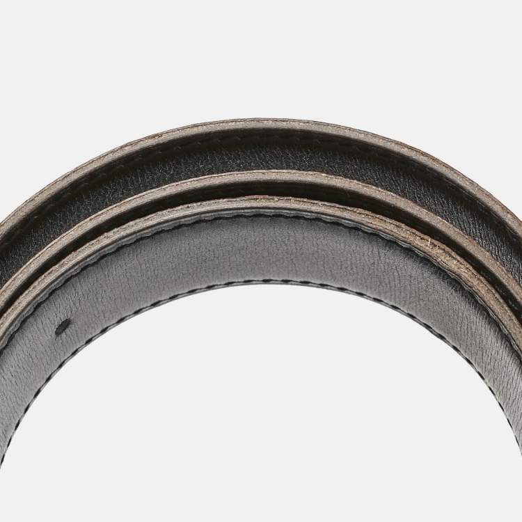 Pre Owned Hermes Black/Gold Box and Togo Leather Qiuzz H Reversible Belt 90CM