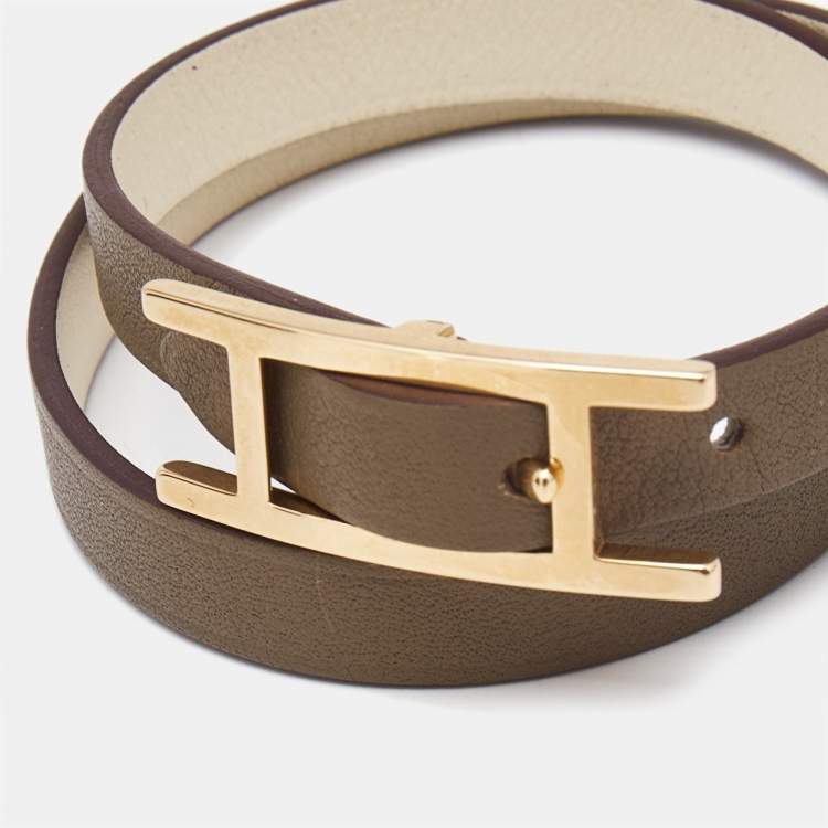 Pre Owned Hermès Behapi Reversible Leather Rose Gold Plated Bracelet