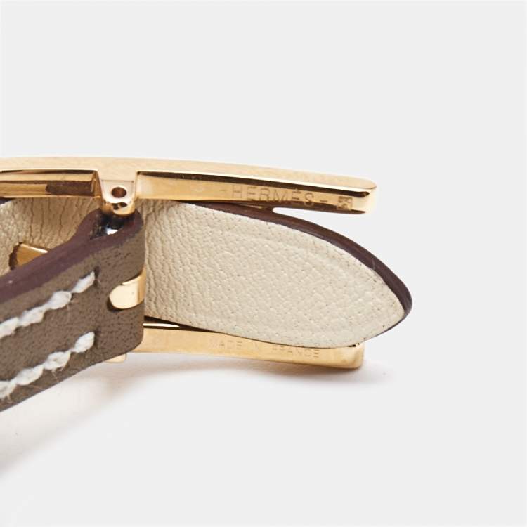 Pre Owned Hermès Behapi Reversible Leather Rose Gold Plated Bracelet