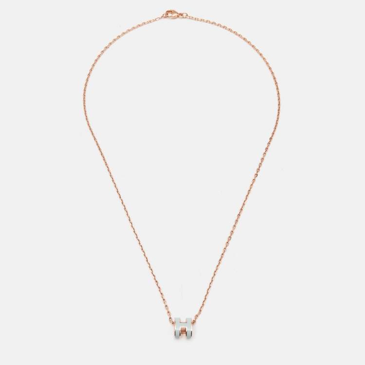Pre Owned Hermès Mini Pop H Blue Enamel Rose Gold Plated Pendant Necklace