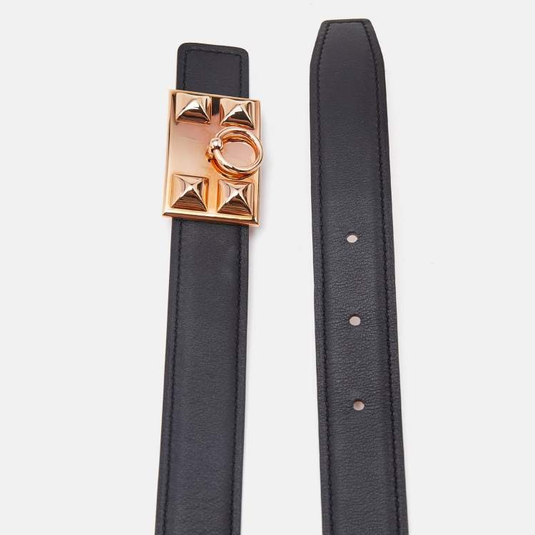 Pre Owned Hermès Noir/Gold Swift and Epsom Leather Collier de Chien Reversible Belt 85 CM