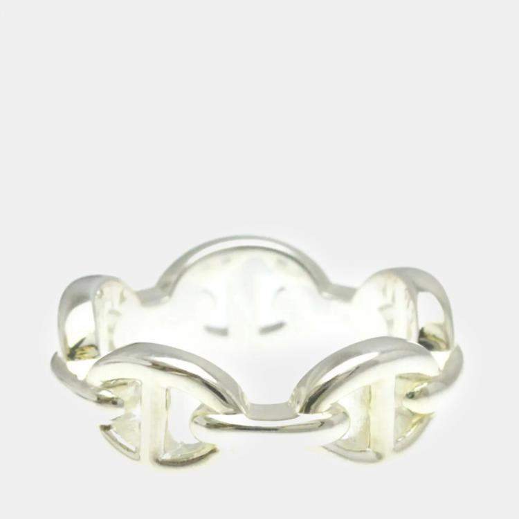 Pre Owned Hermes Silver Chaine d’Ancre Fashion Band Ring EU 51