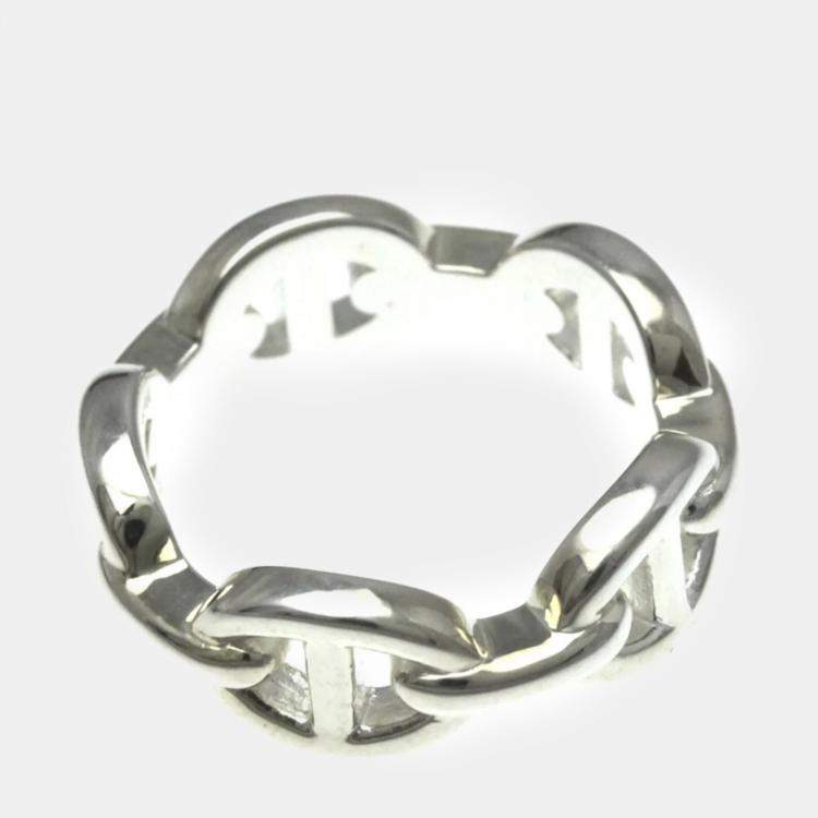 Pre Owned Hermes Silver Chaine d’Ancre Fashion Band Ring EU 51