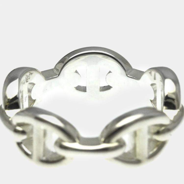 Pre Owned Hermes Silver Chaine d’Ancre Fashion Band Ring EU 51