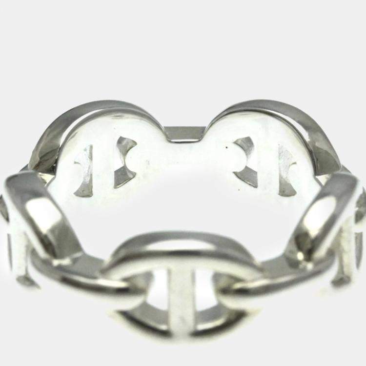 Pre Owned Hermes Silver Chaine d’Ancre Fashion Band Ring EU 51