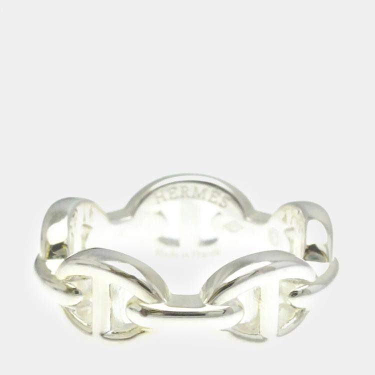 Pre Owned Hermes Silver Chaine d’Ancre Fashion Band Ring EU 51