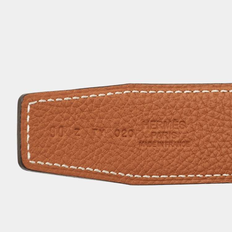 Pre Owned Hermes Noir/Gold Box and Togo Leather H Buckle Reversible Belt 90 CM