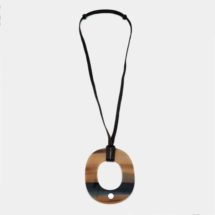Pre Owned Hermes Isthme Horn Fabric Silver Tone Necklace