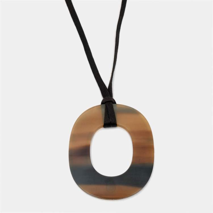 Pre Owned Hermes Isthme Horn Fabric Silver Tone Necklace