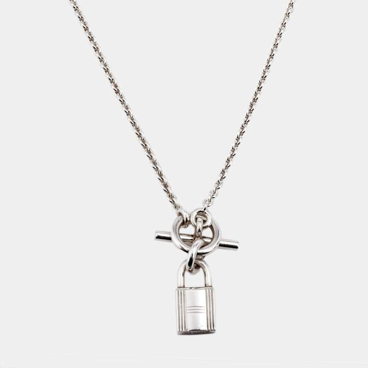Pre Owned Hermès Kelly Cadenas Kelly Lock Sterling Silver Pendant Necklace