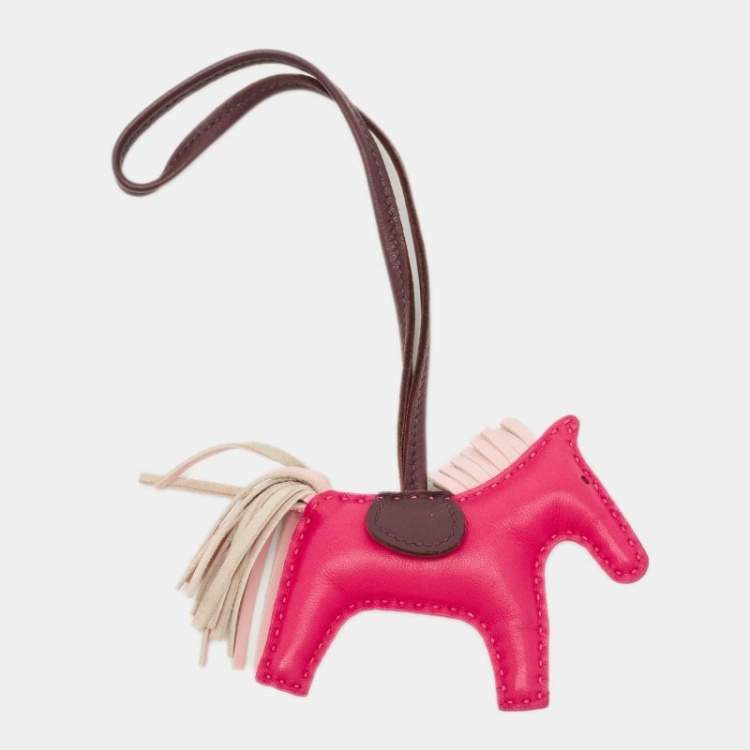 Pre Owned Hermès Framboise/Rose Sakura/Rouge Sellier Milo Leather GriGri Rodeo Bag Charm PM