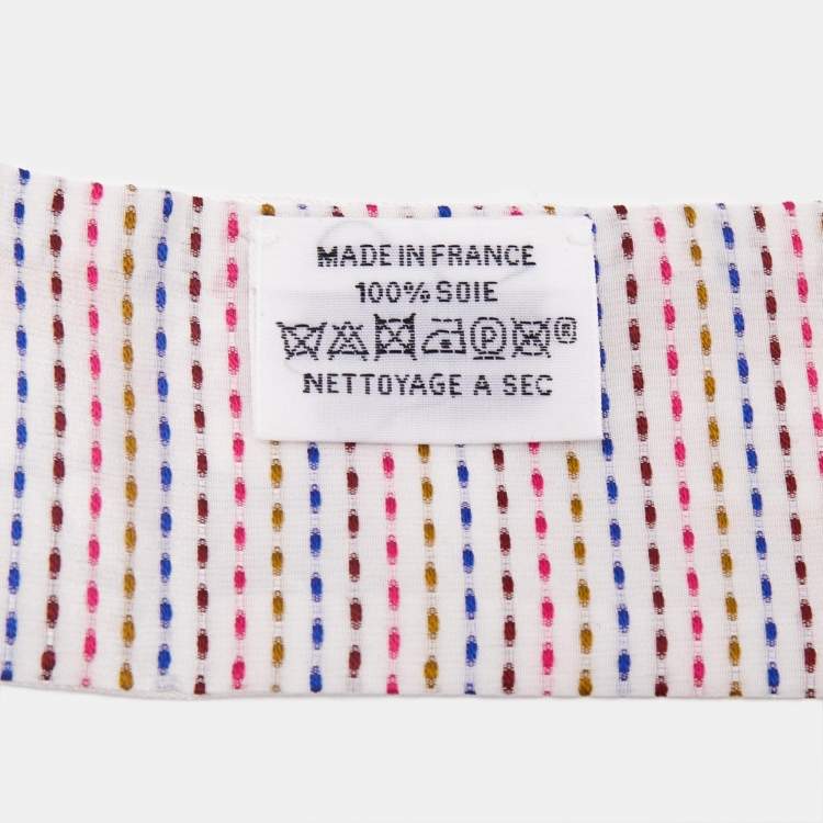 مملوكة مسبقًا Hermès White/Pink Silk Chevaloscope Pointille Twilly