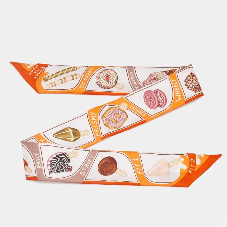 Pre Owned Hermès Orange Funny Ice Cream Silk Twilly 