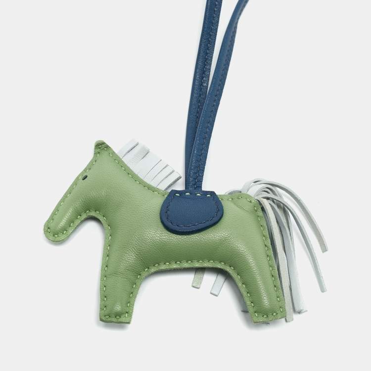 Pre Owned Hermes Vert Criquet/Bleu Brume/Bleu de Malte Milo Leather GriGri Rodeo Bag Charm PM