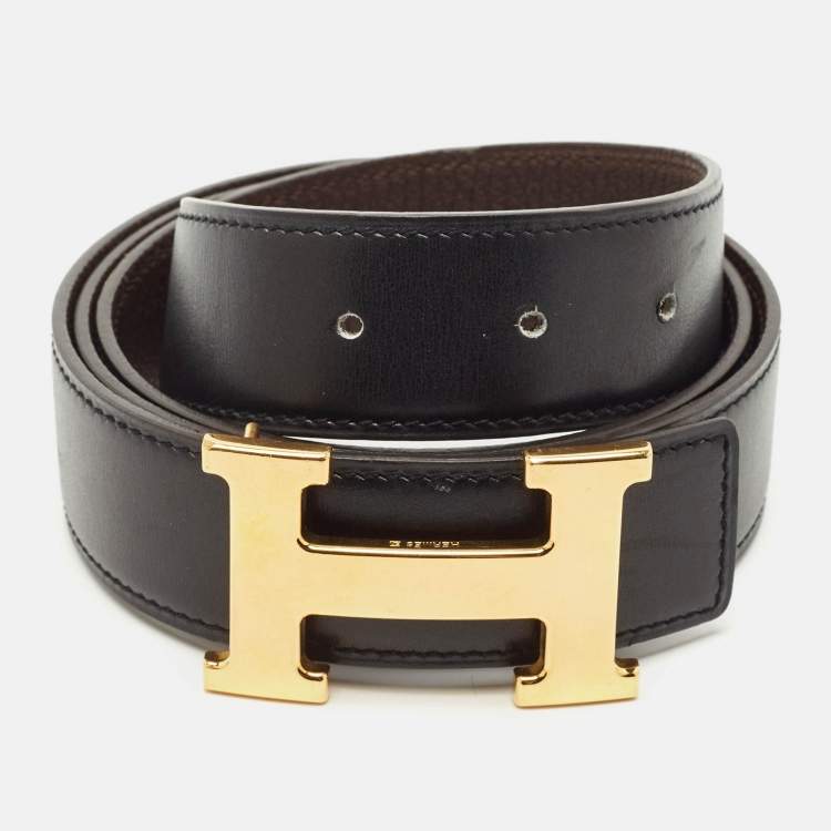 Pre Owned Hermès Black/Chocolat Togo Leather H Buckle Reversible Belt 95CM