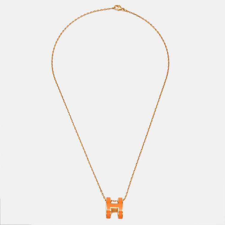 Pre Owned Hermès Pop H Orange Enamel Gold Plated Necklace