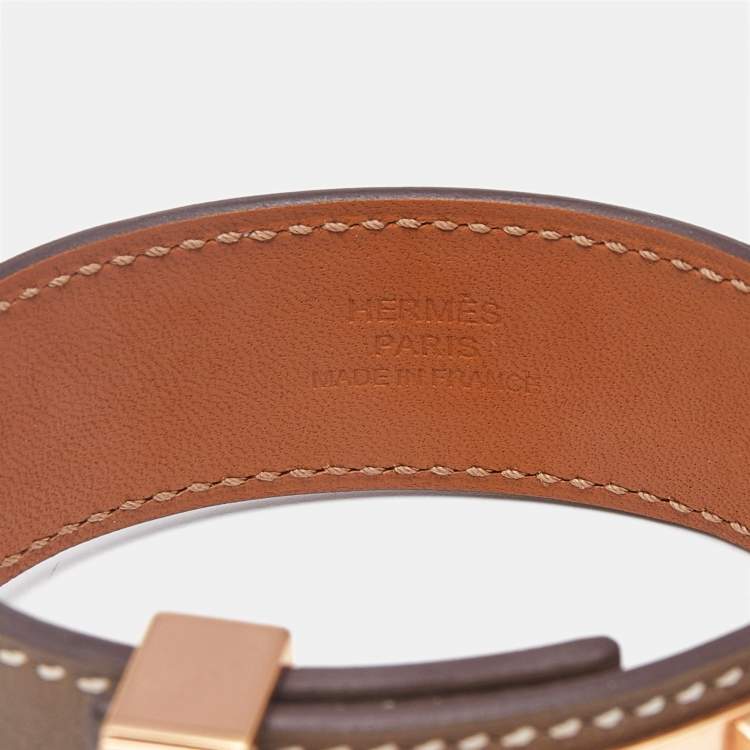 Pre Owned Hermes Collier de Chien 24 Leather Rose Gold Tone Bracelet 