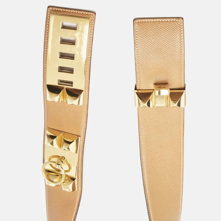Pre Owned Hermes Gold Courchevel Leather Collier de Chien Belt 70 CM