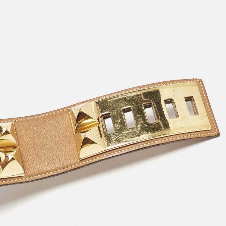Pre Owned Hermes Gold Courchevel Leather Collier de Chien Belt 70 CM