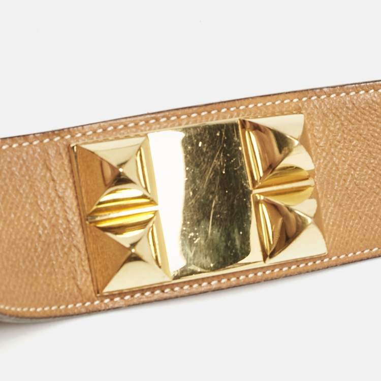 Pre Owned Hermes Gold Courchevel Leather Collier de Chien Belt 70 CM