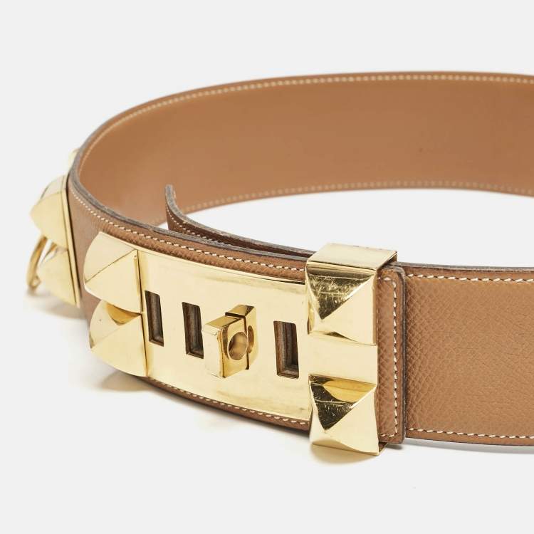 Pre Owned Hermes Gold Courchevel Leather Collier de Chien Belt 70 CM