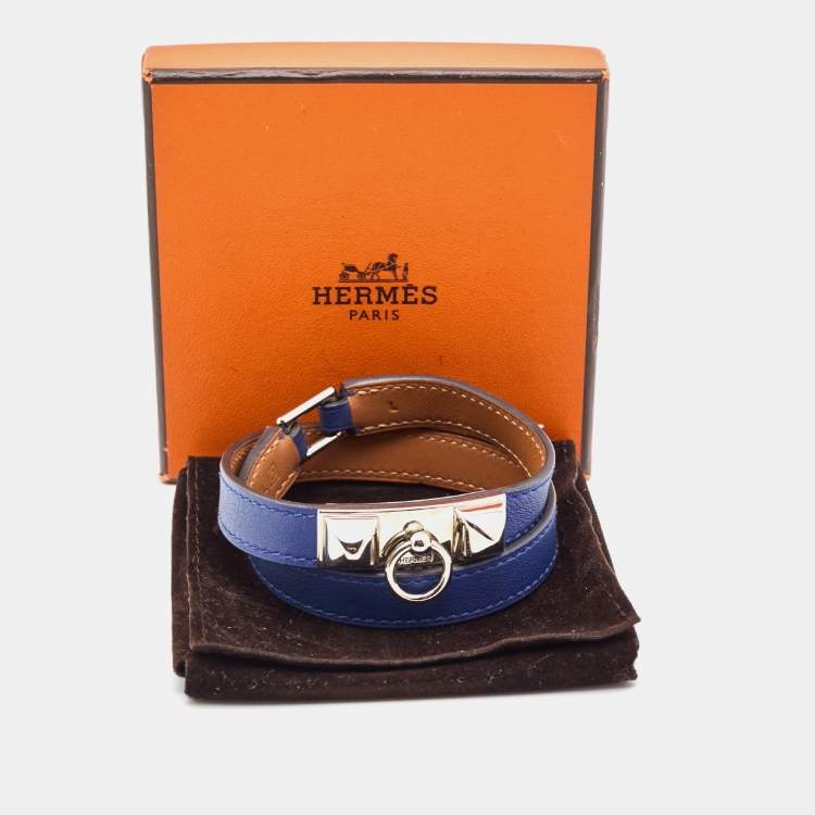 Pre Owned Hermès Rivale Leather Palladium Plated Bracelet