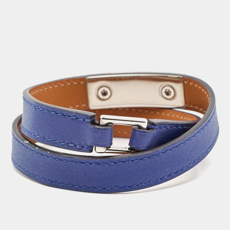 Pre Owned Hermès Rivale Leather Palladium Plated Bracelet