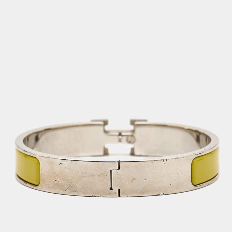 Pre Owned Hermes Clic H Yellow Enamel Palladium Plated Bracelet