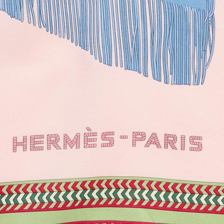Pre Owned Hermes Pink Selle Des Steppes Printed Silk Square Scarf