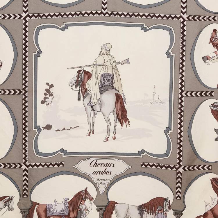 Pre Owned Hermès Burgundy Chevaux Arabes Silk Scarf