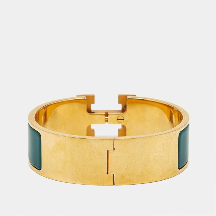 Pre Owned Hermès Clic Clac H Enamel Gold Plated Bracelet