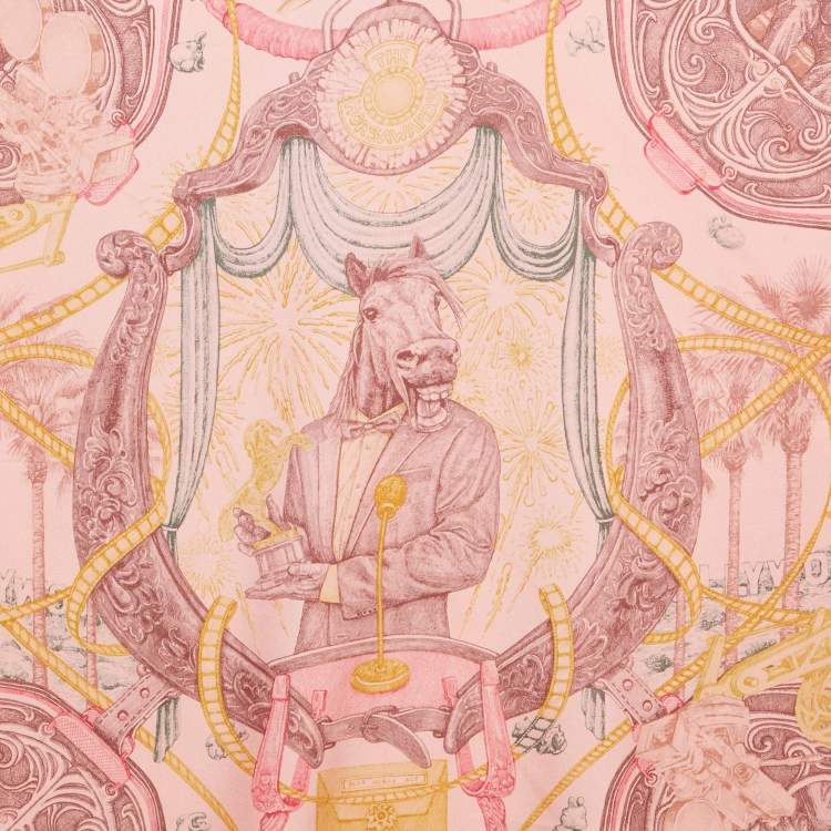 Pre Owned Hermès Pink Silk Horsawards Print Square Scarf