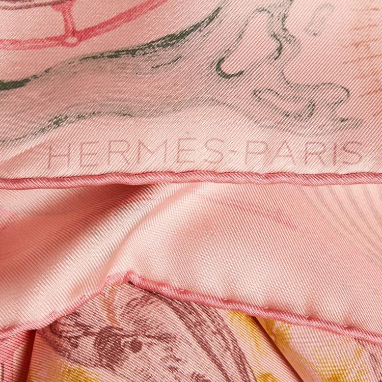 Pre Owned Hermès Pink Silk Horsawards Print Square Scarf