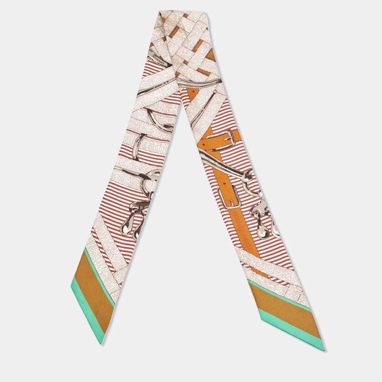 Pre Owned Hermès Brown/Orange Mors a Jouets Silk Twilly Set of 2